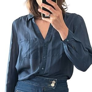 Sheer Navy Silk Shirt by Massimo Dutti Size 6